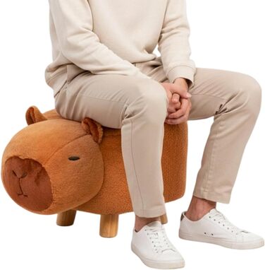 Стільчик у формі капібари з мультфільму - дитячий стільчик для сидіння, безшумна лавка на поворотних колесах для щоденних занять, дерев&39яне сидіння у формі тварин із заокругленим дизайном, домашні меблі, грайливе місце для відпочинку в передпокої та віт