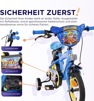 Дитячий велосипед Volare Rubble & Crew 12 35 років Ручне та ножне гальмо, знімні бічні колеса, захист ланцюга та світловідбивачі Регульоване сідло Подарунок для дівчаток та хлопчиків