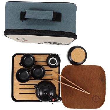 Портативний чайний набір Кунг-Фу для подорожей, керамічний, чорний, з підносом, нековзкий та ударостійкий, для дому та активного відпочинку