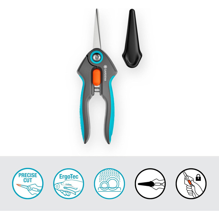 Секатор для точного збору трав, ягід та квітів з нержавіючої сталі, лезо 47 мм, ергономічна ручка, з захисним ковпачком (12212-20). Універсальний, 15.91 см x 1.95 см, ширина захвату 47 мм