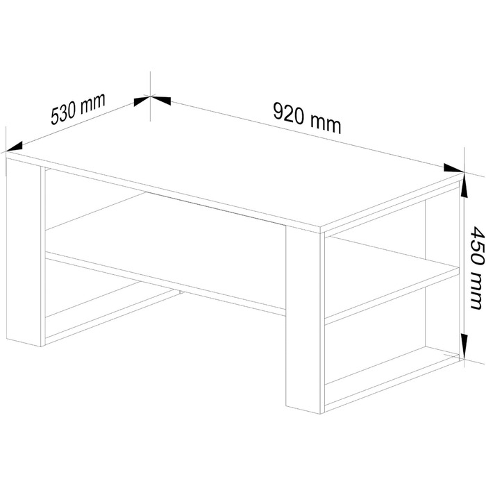 Дерев&39яний журнальний столик AKORD Alex з однією полицею, 92x45x53 см, для вітальні, спальні, шафи, мінімалістичний сучасний дизайн, ламінат 16 мм, оздоблення Artisan Oak & Black