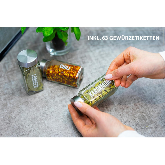 Підставка для спецій з 18 банками - Для підвішування на стіну та дверцята шафи - Не потребує свердління - Підвісний органайзер для спецій з кришками з нержавіючої сталі