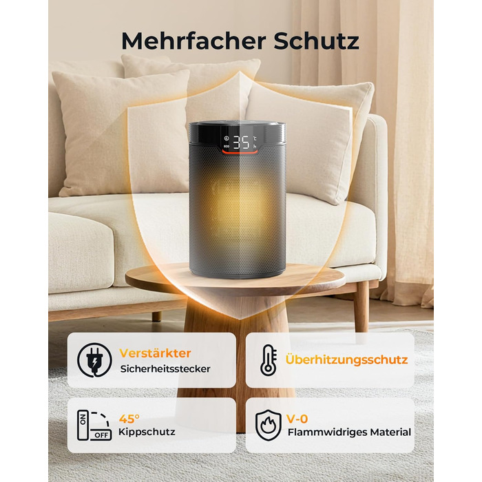 Енергозберігаючий вентилятор-обігрівач ПЕРЕМОЖЕЦЬ ТЕСТУ, 1500 Вт ECO вентилятор-обігрівач, тихий, 24-годинний таймер, невеликий вентилятор-обігрівач із захистом від перекидання та перегріву, чорний