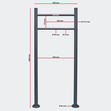 Окремостояча підставка для поштової скриньки Metzler з надійною основою та універсальним розміщенням, антрацит, стійка до атмосферних впливів, нержавіюча, сумісна з багатьма моделями, ідеально підходить для палісадників та відкритих майданчиків, антрацит,