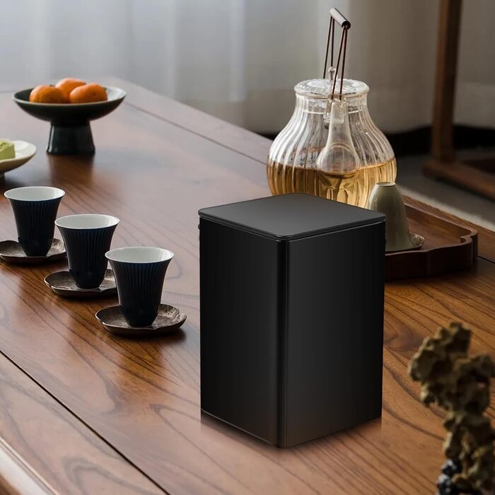 Чайних банок для розсипного чаю, квадратні чайні банки, металеві банки для зберігання з кришками, класичні банки для кави, банки для спецій, контейнер для зберігання чаю (85 x 85 x 130 мм, чорний), 6