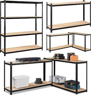 Стелаж для зберігання важких матеріалів Yaheetech, окремостоячий стелаж, гаражний стелаж, металевий стелаж, система полиць, 4 полиці, 265 кг на полицю, 180 x 150 x 45 см