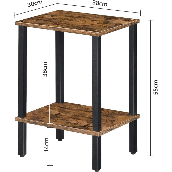 Журнальний столик, маленький столик, вузький журнальний столик, тумбочка з 2 полицями, індустріальний стиль, каркас з дерев&39яного композиту, для вітальні, спальні, офісу, вінтажний коричневий та чорний AETHR7901N1