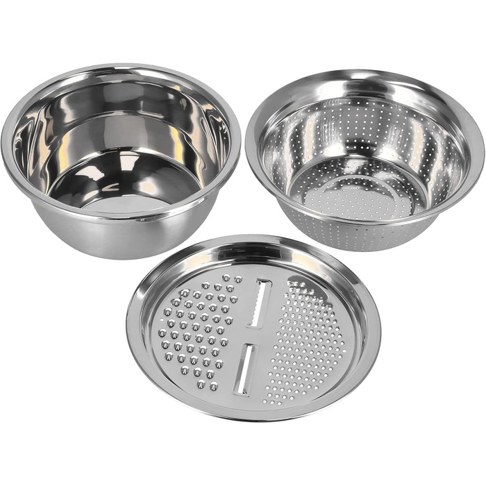 Таз з нержавіючої сталі QANYEGN з теркою, багатофункціональний кошик для зливу, терка для овочів, чаша для салатниці для кухонного інструменту (натуральний колір)