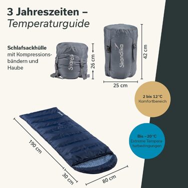 Спальний мішок Skandika Dundee з фланелевої ковдри Бавовна, розкішна якість, з&39єднується, подвійний спальний мішок, 3 сезони, до -20C, 220 x 80 см / 220 x 160 см Спальний мішок для кемпінгу, індиго, правий