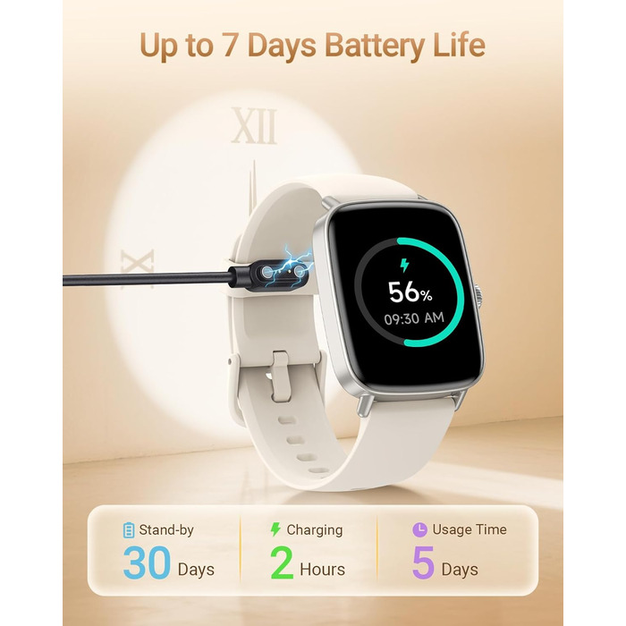 Розумний годинник для чоловіків та жінок з функцією телефону, фітнес-годинник 1,85 дюйма, понад 100 спортивних режимів, фітнес-трекер з моніторингом серцевого ритму/SpO2/сну, крокомір, водонепроникний спортивний годинник IP68 для iOS та Android, бежевий