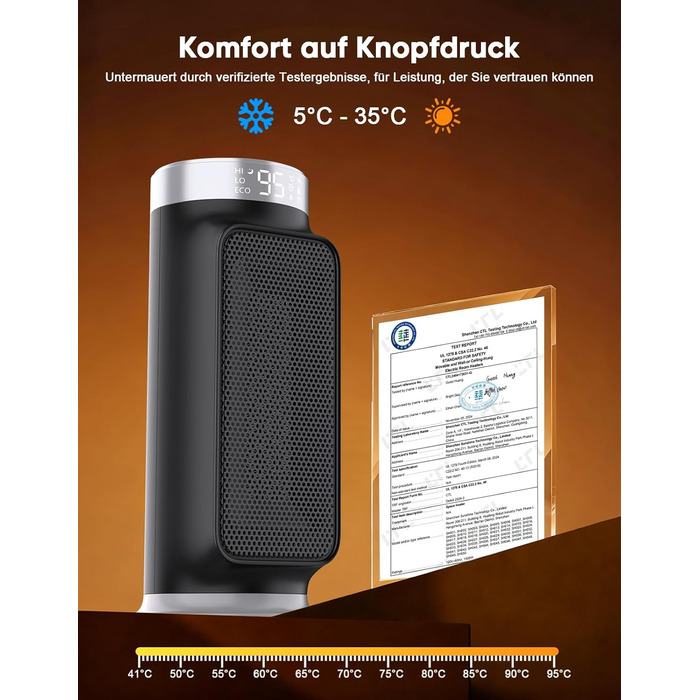 Розумний енергозберігаючий вентилятор-обігрівач, 1800 Вт PTC обігрівач з WiFi/додатком/Alexa/голосовим керуванням Google для використання в приміщенні, обігрів та охолодження 2 в 1, обігрівач для ванної кімнати, домашнього офісу, спальні, чорний Smart WiF