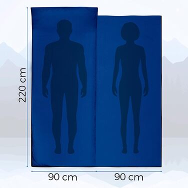 Ультралегкий спальний мішок 2-в-1 із блискавкою (лівий або правий) тонкий, зручний дорожній спальний мішок та дорожня ковдра XL в одному - літній спальний мішок, внутрішній спальний мішок темно-синього кольору - блискавка праворуч