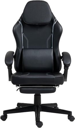 Чорне ігрове крісло - Підставка для ніг - Ергономічне - Регульована висота