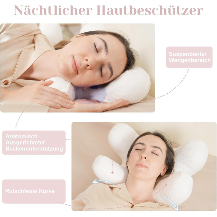 Подушка проти зморшок, косметична подушка для сну на боці, пухова подушка для сну, подушка проти зморшок для старіння, для хірургії очей, для зморшок на обличчі, для підтримки шиї (біла)