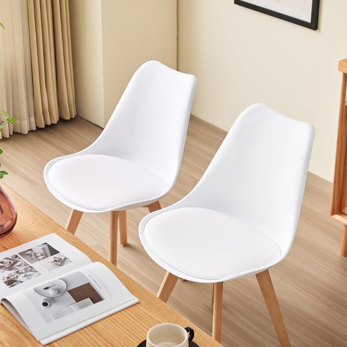 Обідні стільці, ніжки з масиву дерева товщиною 28 мм, м&39який стілець, обідній стілець Oslo, комплект з 4 шт. , білий, 521249 4 Білий