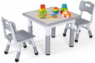 Дитячий стіл Clevich з 2 стільцями, комплект столу та стільців, дитяча група сидінь з регульованою висотою, дитячі меблі для дитячої кімнати, художній стіл та група сидінь - ергономічний, багатофункціональний - сірий
