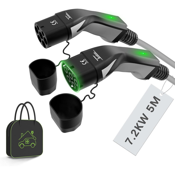 Зарядний кабель Teskee EV Зарядний пристрій для електромобілів Тип 2 на Тип 2 з індикаторними лампами Портативна сумка Сумісна з у
