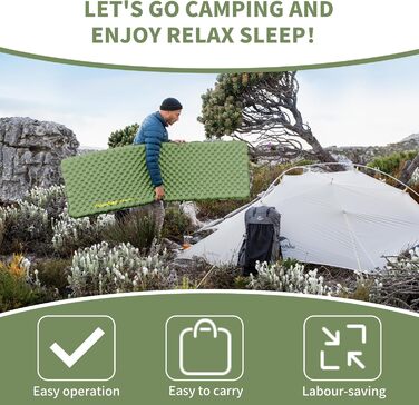 Килимок для кемпінгу, ультралегкий, 4 сезони (15), самонадувальний, з надувним мішком, міцний, високий коефіцієнт теплоізоляції, висока ізоляція, для зими, прямокутний - 196*64, 4.6R -