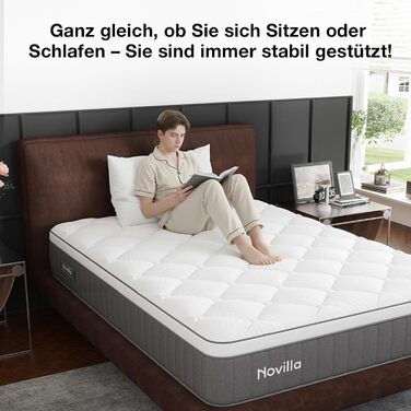 Матрац Novilla 160x200 см, висота 25 см, рівень жорсткості H4, охолоджувальний та дихаючий 7-зонний матрац із холодної піни, матрац із піни з ефектом пам&39яті та комфортної піни, що згортається в рулон, сертифікований Oeko-TEX, дихаючий чохол, білий та с