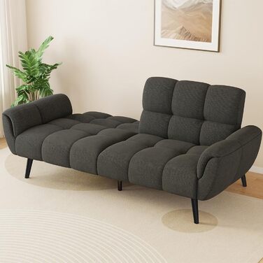 Диван з функцією сну, розкладний диван, 3-місний диван-ліжко, 155x85 см, зручний та підходить для вітальні, офісу, кімнати відпочинку, спальні (темно-сірий)