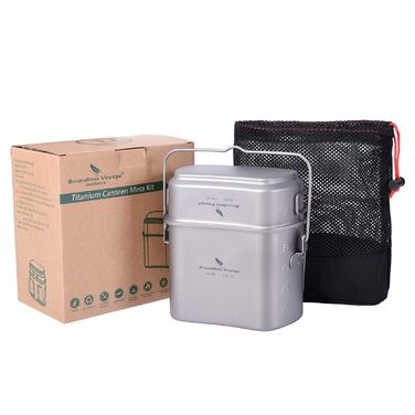 Набір мірних чашок для фляги Boundless Voyage з титану, що використовується у кемпінгових та підвісних кухонних пристроях, у формі нирки, з кришкою та ручками Ti2059C