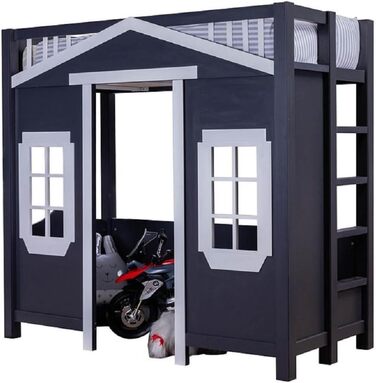 Ліжко для дитячого будинку в стилі кантрі Casa Padrino темно-синє / сіре 208 x 102 x h. 196 см - Дитяче ліжко-горище зі сходами -
