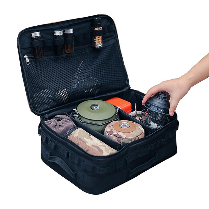 Сумка для кемпінгового посуду, портативна, водонепроникна, для плити, сумка на бак, для активного відпочинку, для пікніка, для посуду, органайзер для кемпінгового посуду, сумка-органайзер, чорна