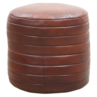 Вінтажний табурет Marrakech з подушкою для сидіння, включаючи наповнювач, виготовлений з натуральної шкіри Пуф-табурет Janeiro кольору коньяку, круглий, 45 см Крісло-мішок для ніг як декор скандинавської спальні та вітальні