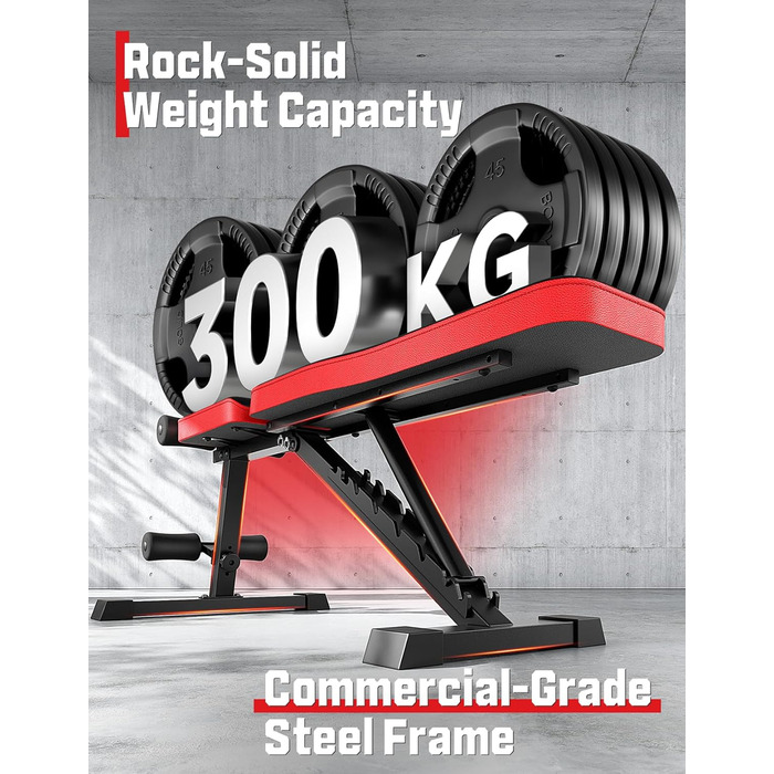 Регульована складна лава для силових тренувань, похила лава з 9-позиційною регульованою спинкою для тренування всього тіла, вантажопідйомність 300 кг, чорний колір