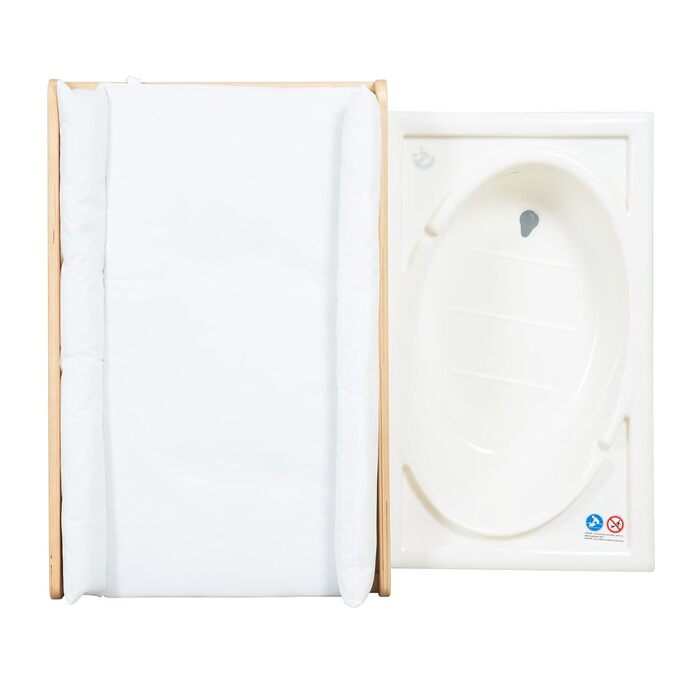 Пеленальний блок roba Baby Pool - Висувний пеленальний столик з інтегрованою ванною - Мобільна комбінація з натурального дерева -