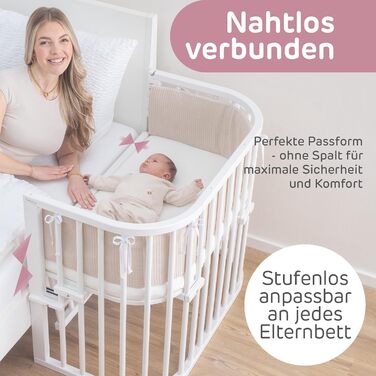 Ліжечко-колиска Babybay Maxi Comfort Plus з масиву бука/бічне ліжечко з захисними бортиками/плавне регулювання та екологічність/росте разом з вашою дитиною (біле лакування) Біле лакування 96Д x 56,5Ш x 79В см Матрац не входить до комплекту