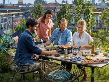 Раклет гриль зі сковородами та слайдерами, раклет 4 персони, 870 Вт, нержавіюча сталь матова