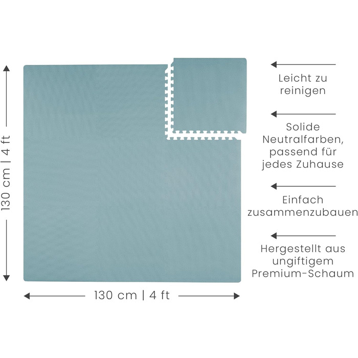 Дитячі килимки-пазли Toddlekind, 9 шт. з крайовими частинами, нетоксичні поролонові килимки, для часу на животик і повзання, нейтральні кольори, 4545 см на штуку, загальна площа 131 x 131 см, мінеральний/синій