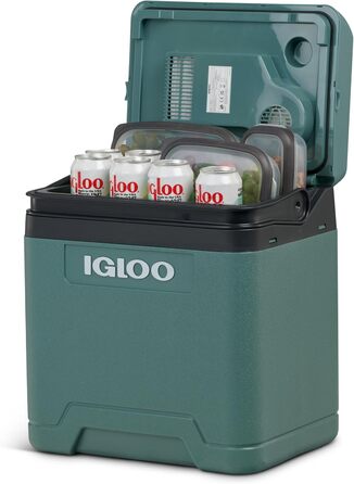 Автомобільний холодильник IGLOO IE27, 27 л, 12В/230В компактний портативний міні-холодильник для авто, кемпінгу, подорожей та фестивалів, з режимами Eco/Max та відсіком для кабелю, зелений