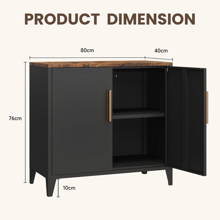 Металева шафа, шафа для зберігання речей, металевий комод, сервант, кухонна шафа, балконна шафа, бічна шафа, садова шафа, шафа для документів, шафа для передпокою, регульована полиця, 40Г x 80Ш x 76В см