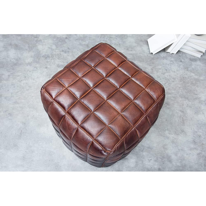 Дизайн інтер&39єру invicta, натуральна шкіряна табуретка, коричневе сидіння, табуретка для ніг, шкіряне сидіння, куб, шкіряний табурет, приставний столик для вітальні