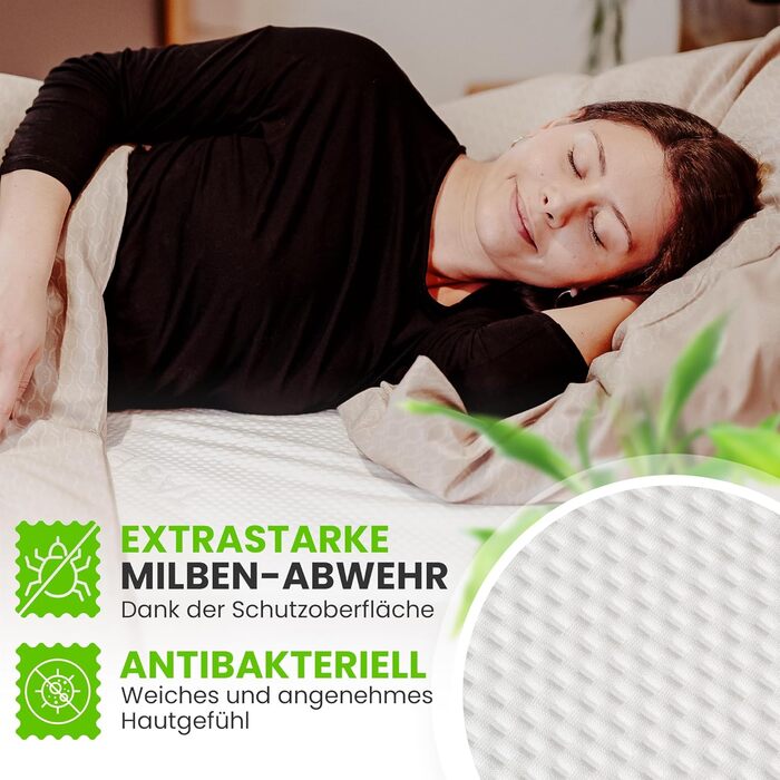 Наматрацник 90x200 водонепроникний та повітропроникний виготовлений з бамбукової віскози сертифікований Oeko-TEX та Dermatest підходить для алергіків захист від кліщів Водонепроникний наматрацник 90 x 200 40 см