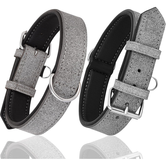 Нашийник для собак Riparo K-9, м'який, з натуральної шкіри, регульований, міцний (XL ширина 4,5 см для обхвату шиї 53,4-63,5 см, сірий/білі нитки) XL Сірий/Білі нитки