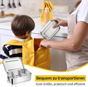 Набір металевих ланчбоксів Joyfair з роздільниками, 2 шт. Бенто-бокси з нержавіючої сталі зі знімними перегородками для дорослих та дітей, герметичні, для кемпінгу, пікніків, подорожей та роботи 850 мл 850 мл