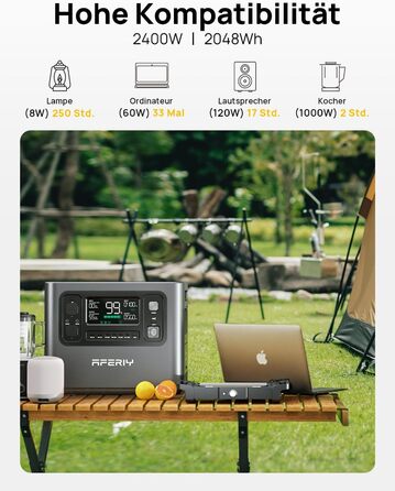 Сонячна електростанція AFERIY 2400 Вт (пік 4800 Вт) P210, із сонячною панеллю 200 Вт, акумулятор LiFePO4, 220 В-240 В, складна сонячна панель з USB, IP65, для кемпінгу на природі, подорожей, відключень електроенергії P210S200W