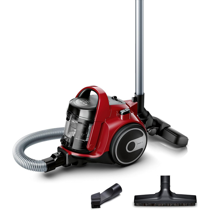 Безмішковий пилосос BOSCH BGC05AAA2, 78 дБ, контейнер 1,5 л, мийний HEPA 12-фільтр, червоно-чорний, щітка для паркету