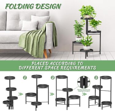 Підставка для рослин, металева підставка для квіткових горщиків з 4 ярусами, багаторівнева полиця для рослин, стійка для квітів, драбина для рослин для кута кімнати, вітальні, балкону, тераси, двору (4-ярусна, чорна)