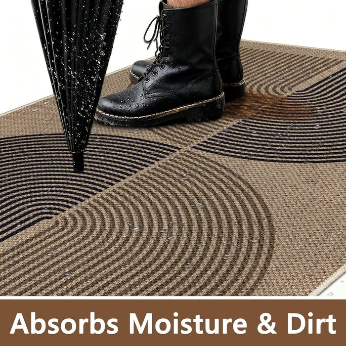 Килимок Capslpad для внутрішніх та зовнішніх дверей 80 x 120 см, вигляд джуту, нековзний килимок для уловлювання бруду, тонкий килимок для дверей, який можна прати, килимок для вхідних дверей, вхідної зони, балкону, чорний/коричневий, 80 x 120 см (прямоку