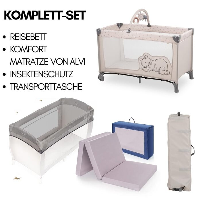 Набір для дитячого ліжечка Hauck Dreamn Play Go в комплекті з матрацом для дитячого ліжечка Alvi та сіткою від комах - Disney - Po