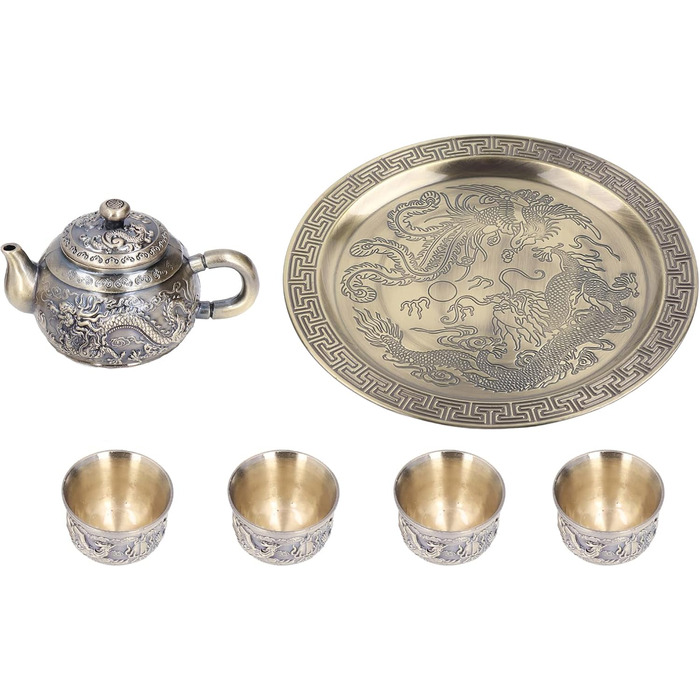 Турецький вінтажний чайний сервіз вишукана металева чайничка з розкішним рельєфним візерунком, мініатюрні чашки та блюдця для декору столу