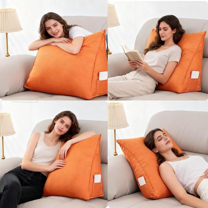 Універсальна ергономічна клиноподібна подушка 40 см/47 см/60 см, подушка для спини ліжка/дивана, поперекова подушка, подушка для узголів&39я, трикутна подушка для книги, опорна подушка, зручна подушка для читання з чохлом, що прається, сіра, 47x40x18 см