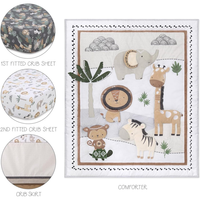 Комплект постільної білизни для дитячого ліжечка Peanutshell Safari для хлопчиків або дівчаток, 4-х місний комплект постільної біл
