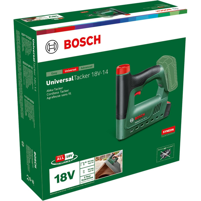 Дім і сад Акумуляторний степлер Bosch UniversalTacker 18V-14 (скріплення/закріплення в м'якій і твердій деревині для скоб і цвяхів