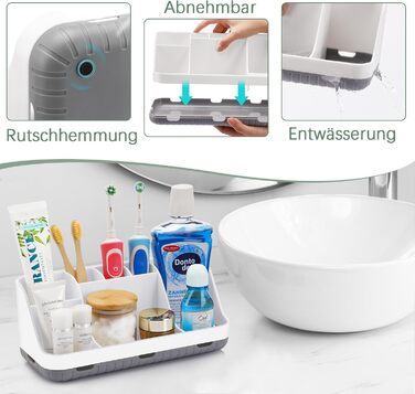 Тримач для зубної щітки для органайзера для ванної кімнати, тримач для електричної зубної щітки та зубної пасти, органайзер для ванної кімнати та сімї на 7 отворів (білий)