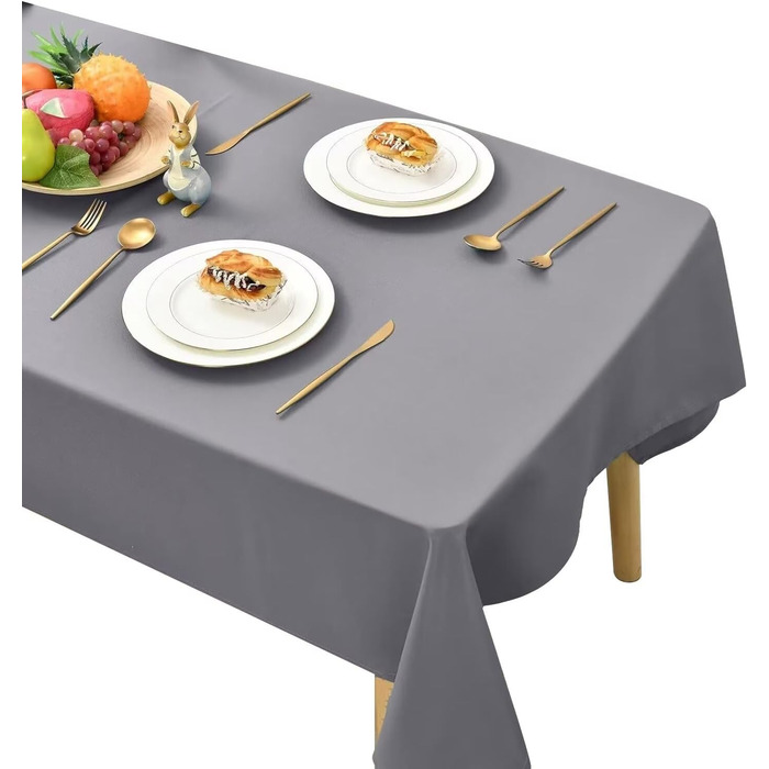 Скатертина Hiasan Гладка скатертина Стійка до плям скатертина з ефектом лотоса Легка водовідштовхувальна столова білизна, сіра, 14